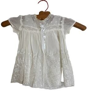 Vintage 50s White Ivory Lace Baby Girls Dress Embroidery~Christening Baptism 0-3